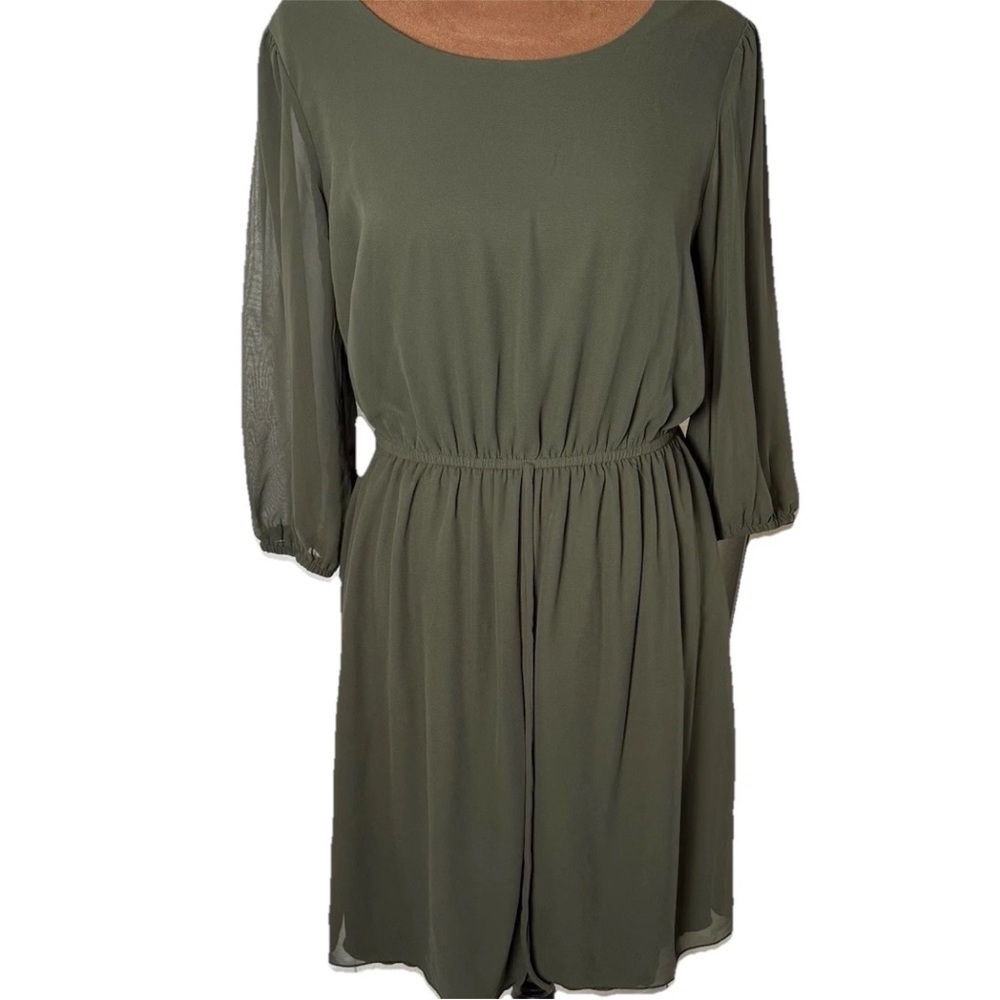 Enfocus Studio 3/4 Sleeve Elastic Waist Fit & Flare Olive Green Chiffon Size 6